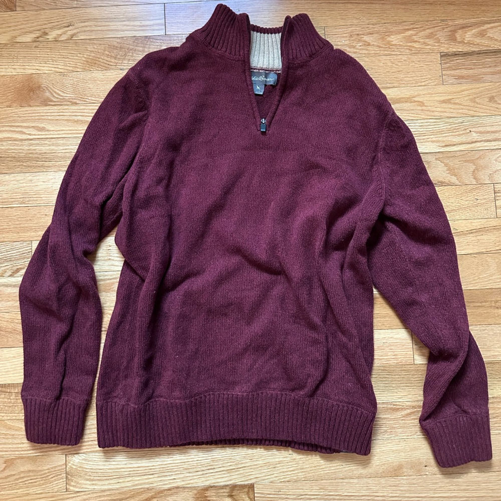 Eddie Bauer Maroon Burgundy Wine quarter-Zip Sweater